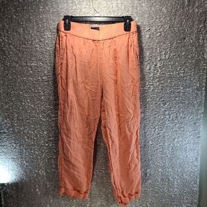 Rachel Roy 100% Linen Pants Size Small coral Pockets Cuffed (28X23.5)